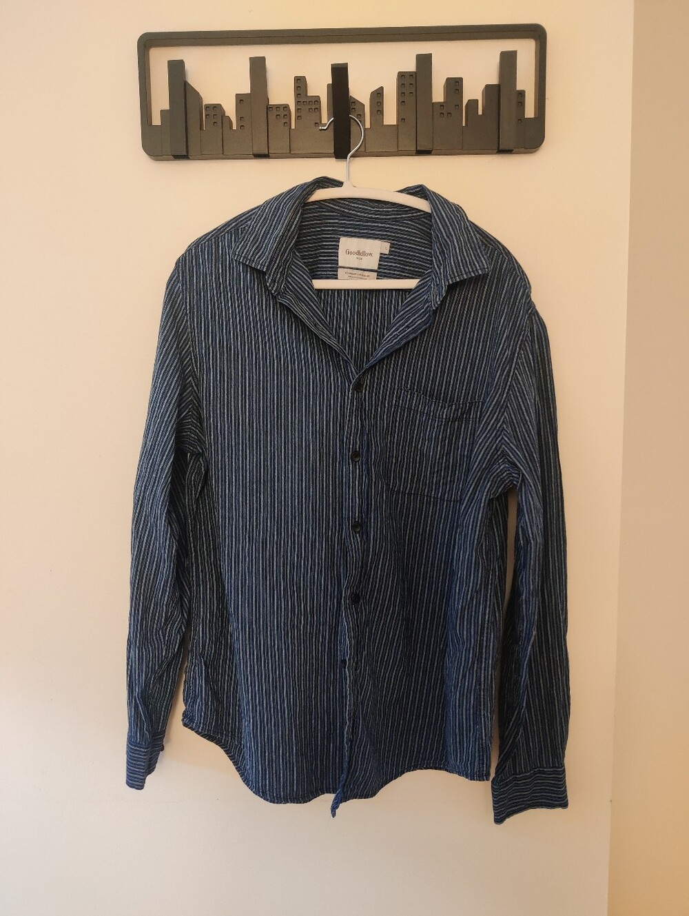 Goodfellow & Co Blue Striped Casual Button-Down Shirt